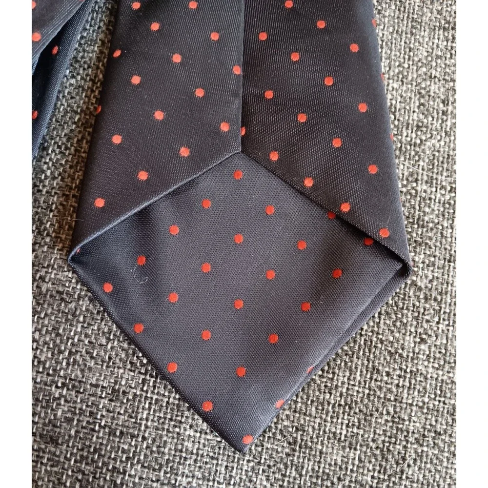Tie 70s 80s 90s Y2K Mens Black Red Polka Dot 3.5 Wide 51 Long
